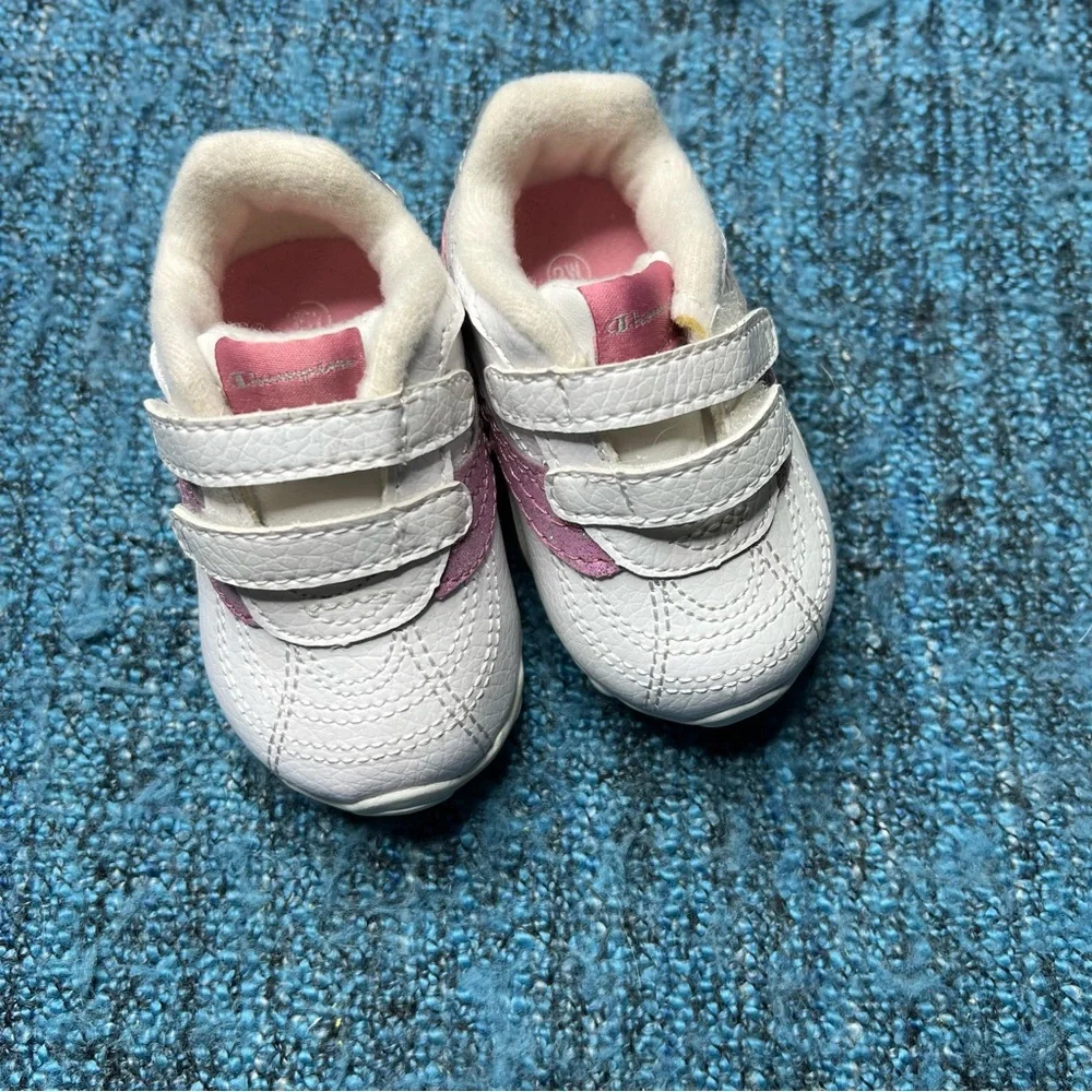 Vintage Champion Baby Toddler Retro Sneakers White Pink Glitter Size 2W Infant